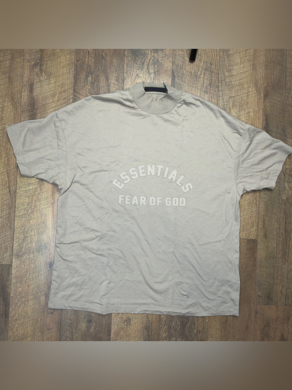 Fear of God Essentials T-Shirt Mock Neck Tan Beige XXS Oversized Authentic